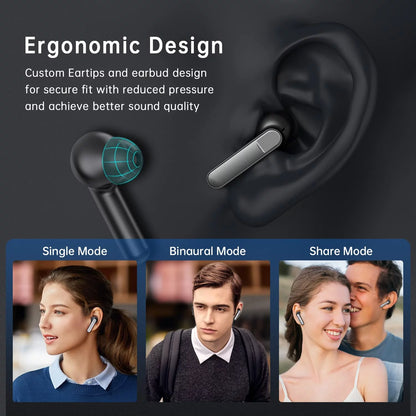 Wireless Bluetooth 5.1 Earbuds, Noise Cancelling, Deep Bass, Waterproof, with Type-C Charging Case & Built-in Mic for iPhone & Android - Black