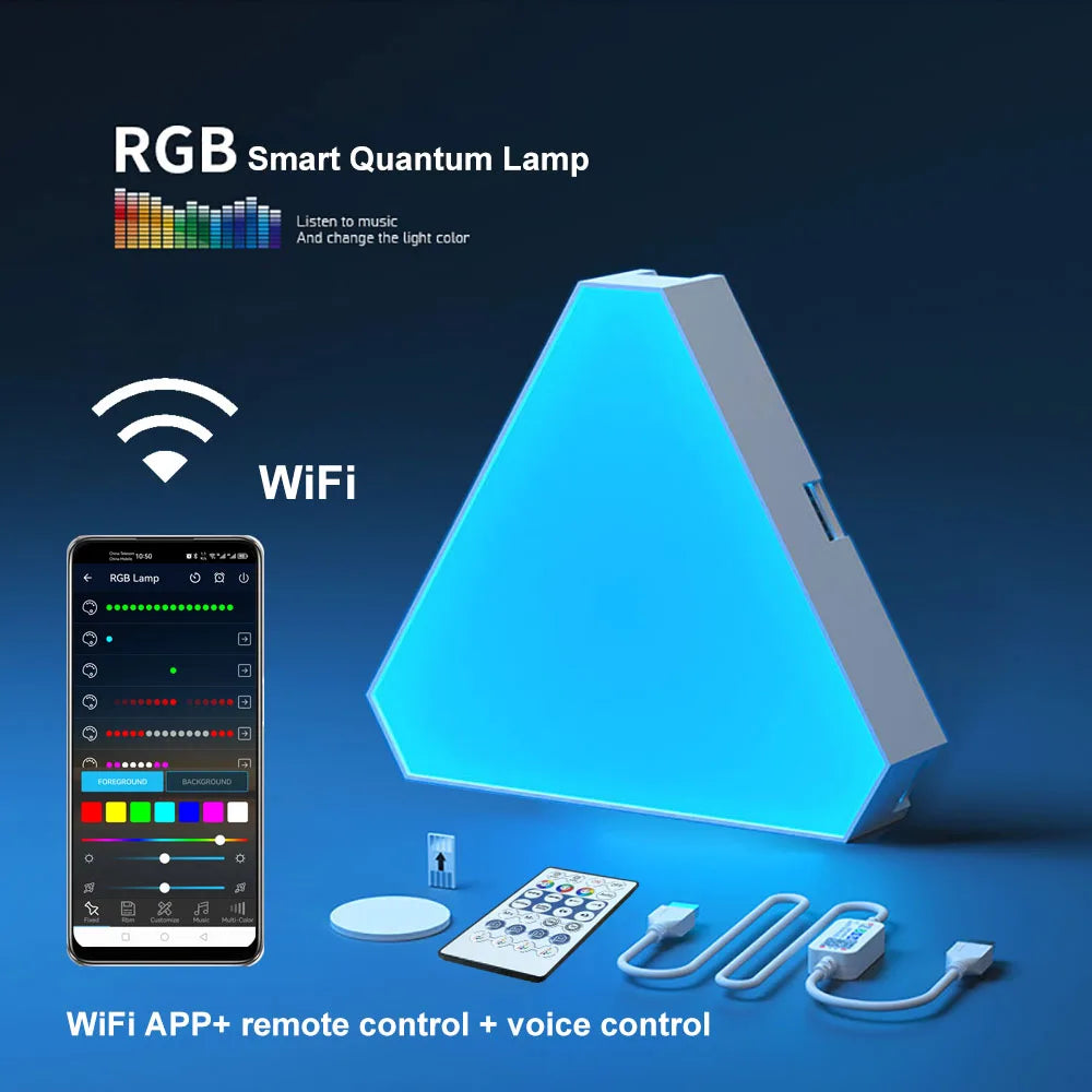 LED Triangular RGB Smart Wall Lamp, Rhythm Background Light for Bedroom & Office