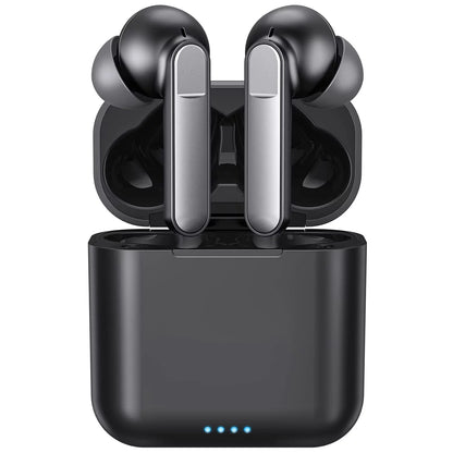 Wireless Bluetooth 5.1 Earbuds, Noise Cancelling, Deep Bass, Waterproof, with Type-C Charging Case & Built-in Mic for iPhone & Android - Black