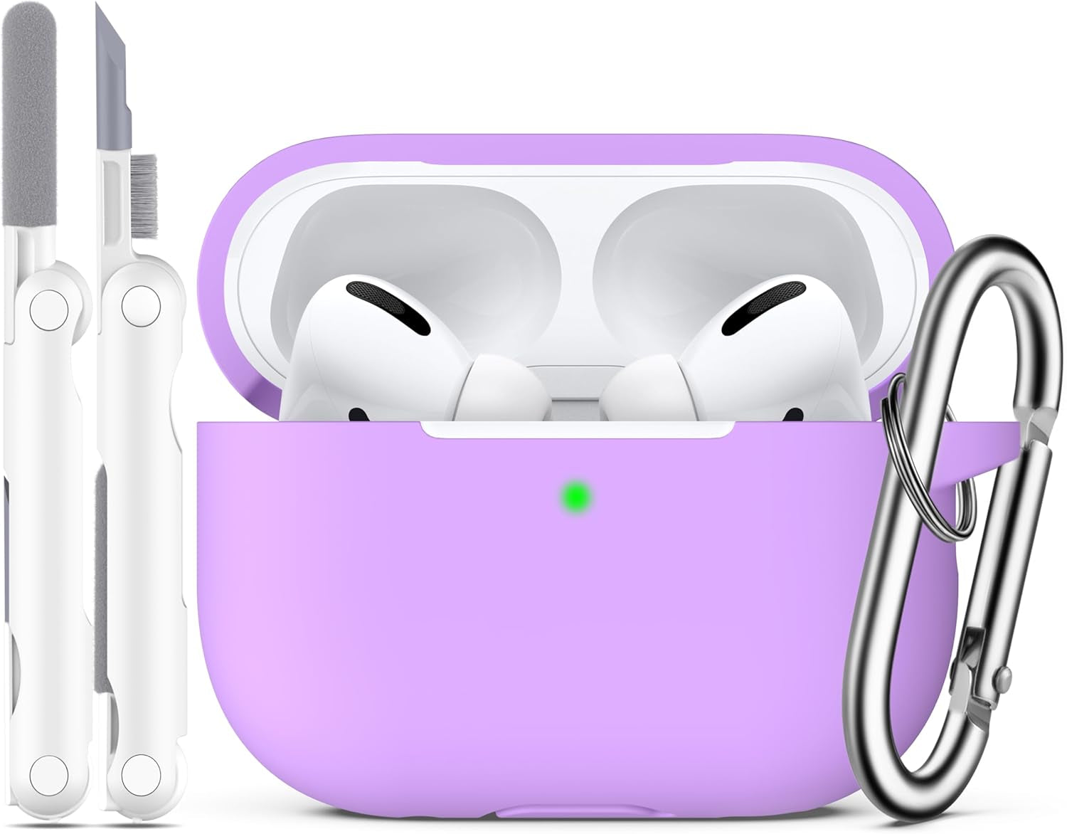 AirPods Pro Case with Keychain, Full Protective Silicone Skin, Compatible with 2019 AirPods Pro, Front LED Visible, Lavender