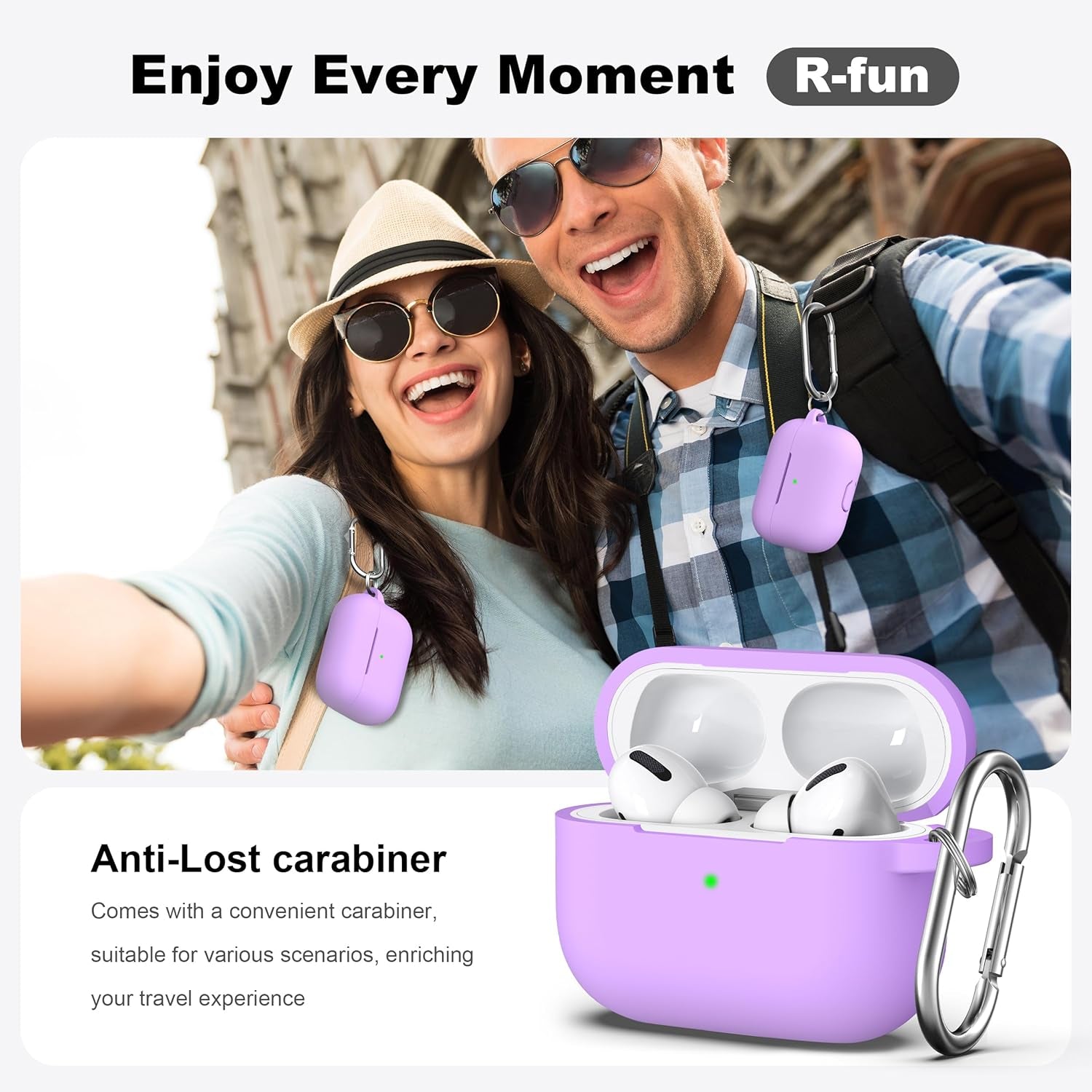 AirPods Pro Case with Keychain, Full Protective Silicone Skin, Compatible with 2019 AirPods Pro, Front LED Visible, Lavender