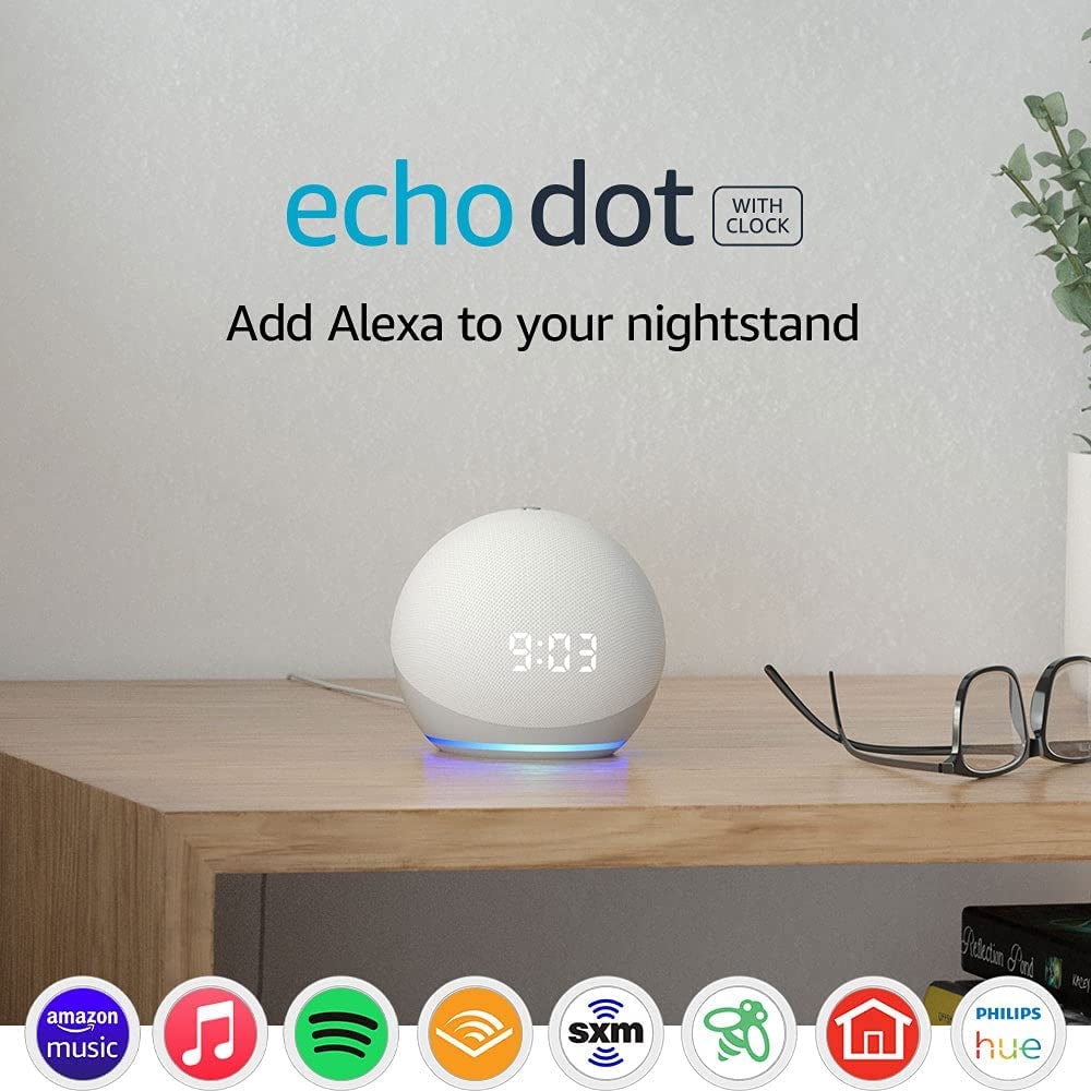 Echo Dot (4th Gen) with Clock and Alexa – Glacier White: Smart, Stylish, and Ready to Transform Your Home.