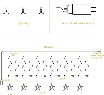 12 Stars 138 LED Christmas Star Lights, Curtain String Lights Plug in for Bedroom Wall Decor with 8 Lighting Modes, Waterproof Window Ramadan Decorations Wedding Garden Christmas Decorations (Blue)