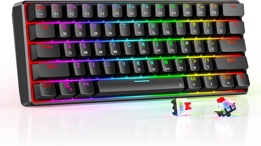 TH61 60% Mechanical Gaming Keyboard – RGB Backlit, Wired, Ultra-Compact, Fully Programmable Keys, Black.